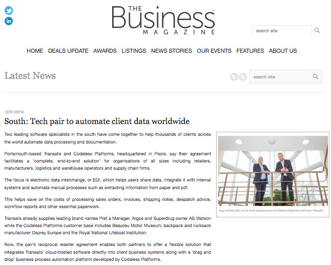 South tech pair automate client data worldwide - Click here to view this news entry