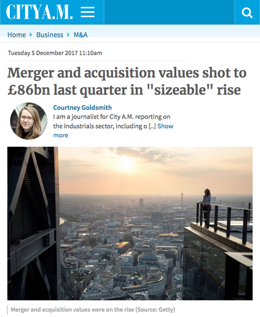 Merger and acquisition values shot to Â£86bn last quarter in 'sizeable' rise - Click here to view this news entry